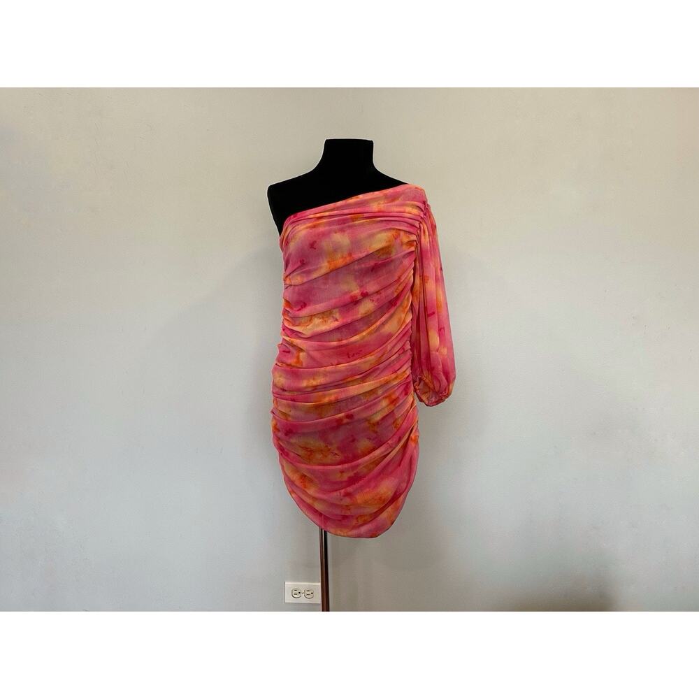 Tach Free People Rosa Pink Orange Multicolor One Sleeve Mini Dress Small S NEW